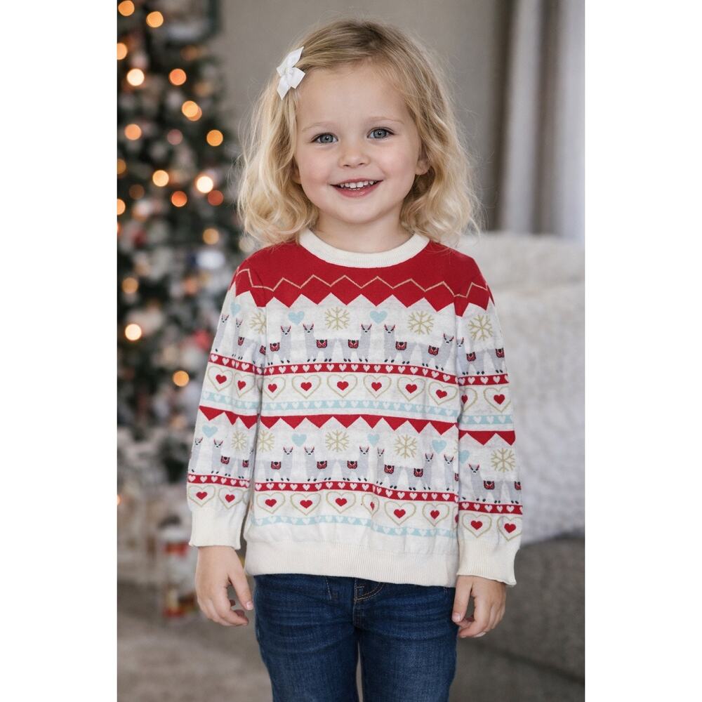 Andy & Evan Girl's Holiday Christmas Llama Sweater Crew Neck Long Sleeve Festive